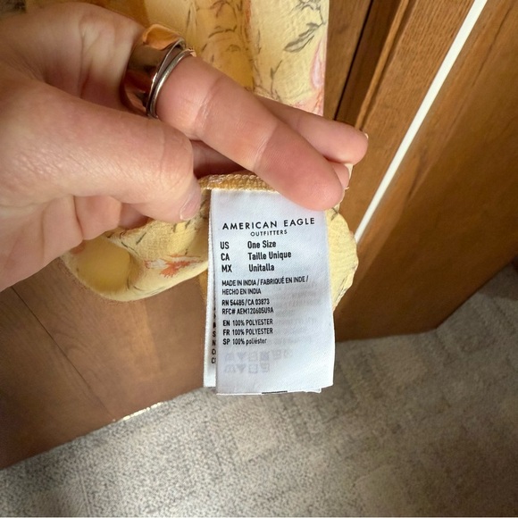 American Eagle Pale Yellow Floral Chiffon Open Front Kimono Boho Festival Beachy - Picture 8 of 12